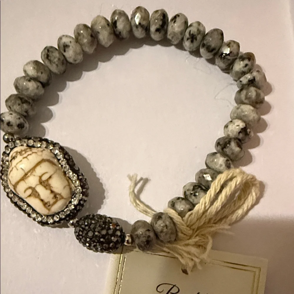Buddha White Turquoise and Jasper beaded stretch bracelet set of 2